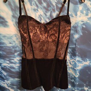Stunning Black Velvet and Lace VS Very Y2K Sexy Bustier Top Medium EUC